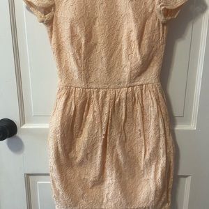 H&M - size 2 - 95% cotton, high kneck, short cap sleeve, floral lace mini dress